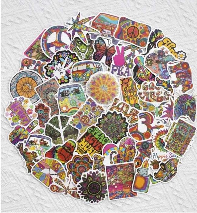 Наклейки стикеры в стиле Хиппи 50 шт
