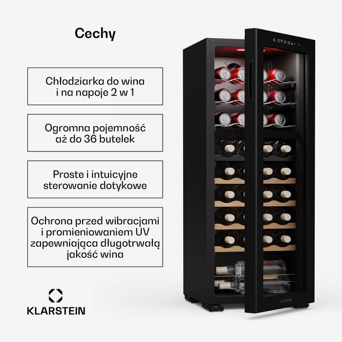 Nowa Winiarka Chłodziarka Lodówka na Wino Napoje Klarstein Bovella 36