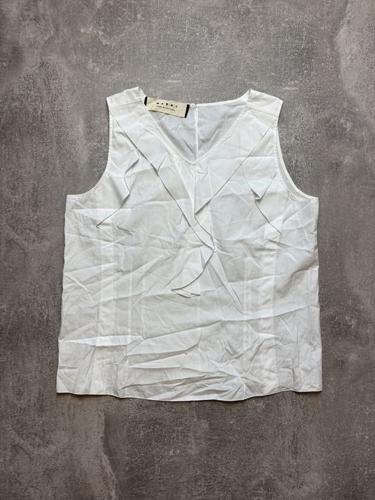 Marni White Sleeveless Ruffle V-Neck Blouse Women Size S