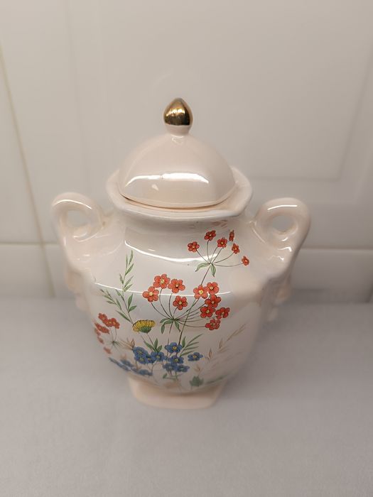 Pote Jarra Flores. Porcelana Vintage. 21 cm