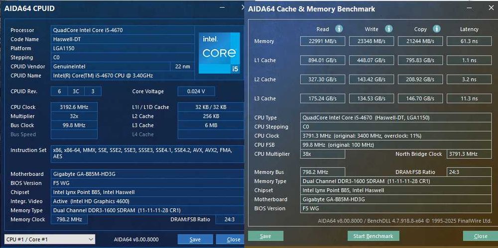 Gigabyte GA-B85M-HD3G + Intel Core i5-4670 3,4 GHz (Socket 1150)