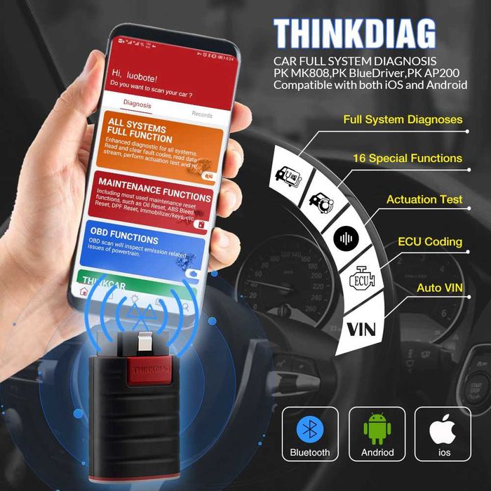 ThinkCar ThinkDiag Maq Diagnóstico OBD todas as Marcas/Funções (1 Ano)