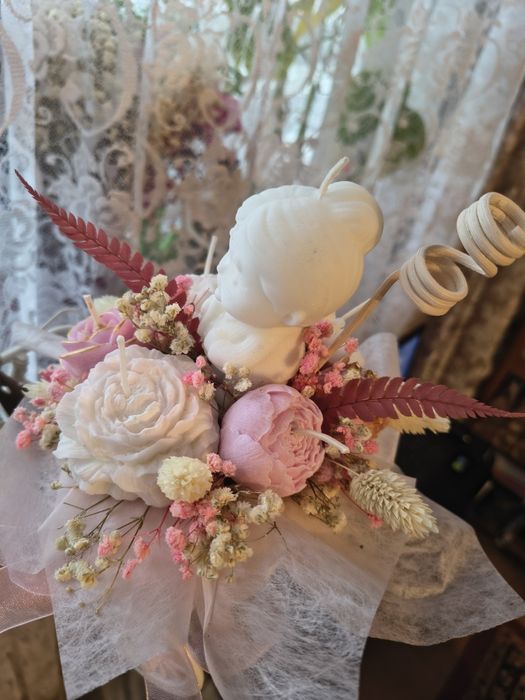 Flower box, dzień babci i dziadka , bukiet że świec sojowych