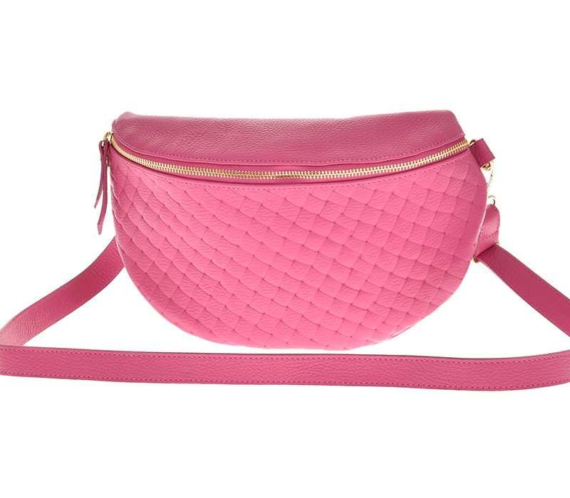 Nerka Torebka Róż Fuksja Skóra Naturalna Złote okucia Włoska Nowa