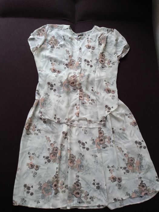 Letni przewiewny elegancki komplet spódnica + bluzka plus size XXL