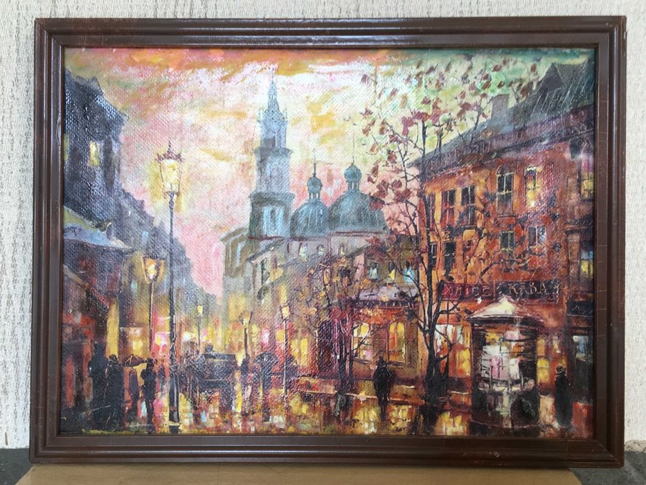 Картина старого Львова на дереві