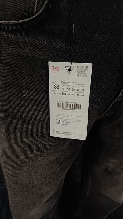 Нові чоловічі джинси Zara (Оригінал) — Графітові / Чорні з ефектом прання, розмір 38 (M/L)