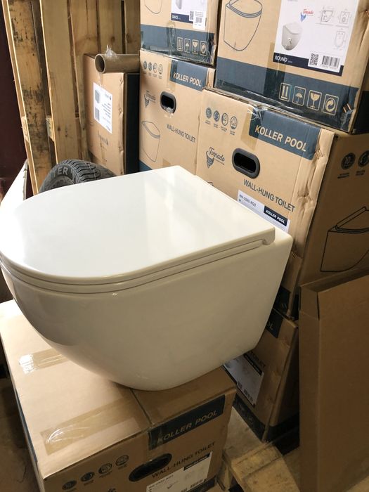 Інствляція Geberit з білою кнопкою з унітазом KollerPool Round Tornado