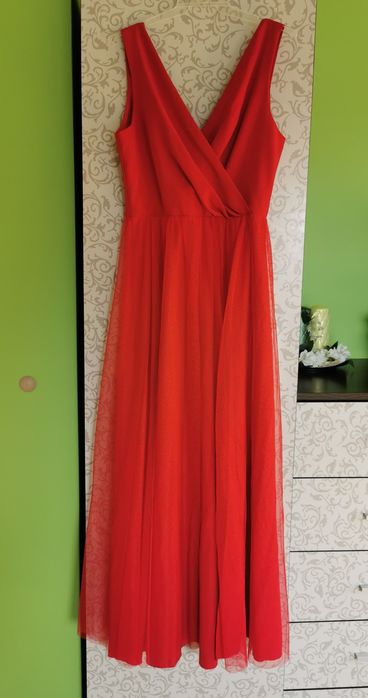 Czerwona sukienka długa tiul bicotone 36