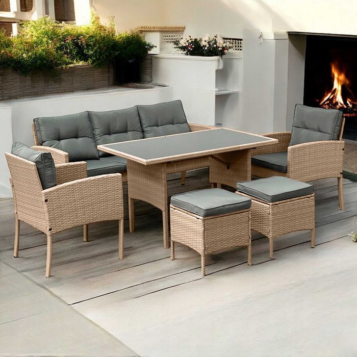 Meble Technorattanowe Ogrodowe 7-osobowy Zestaw Tarasowy Ogrodowy