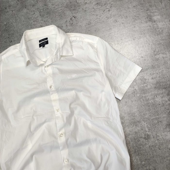 MĘSKA Elegancka Koszula Krótki Rękaw Biała Emporio Armani Jeans Haft