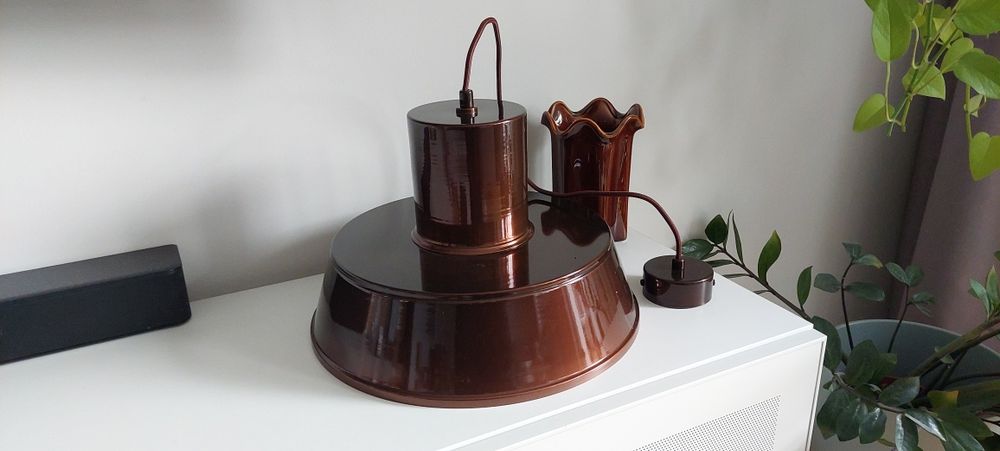 Lampa wisząca brązowa retro vintage loft space age bauhaus art deco