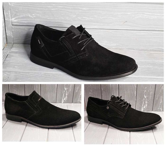 Черные замшевые мужские классические туфли на шнурке без шнурка Karat!