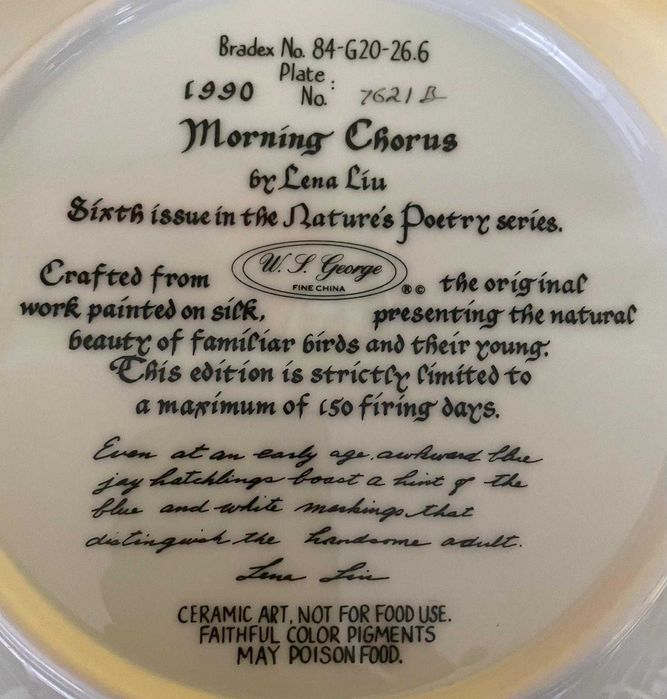 Talerz dekoracyjny, Modrosójka błękitna, ptak, zima, W. L. George