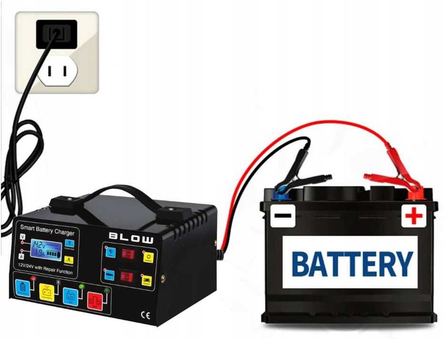 Prostownik Samochodowy Automatyczny Funkcja Napraw Akumulator 12V 24V