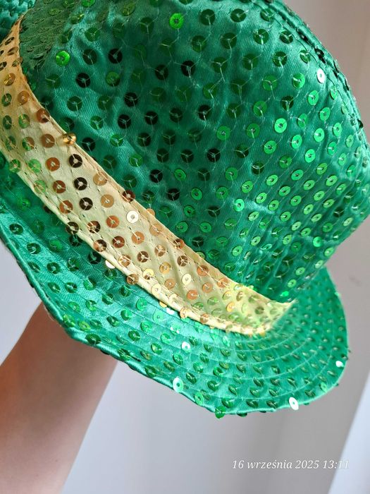 Zielony kapelusz cekinowy fedora, disco, Dzień Św. Patryka, imprezowy