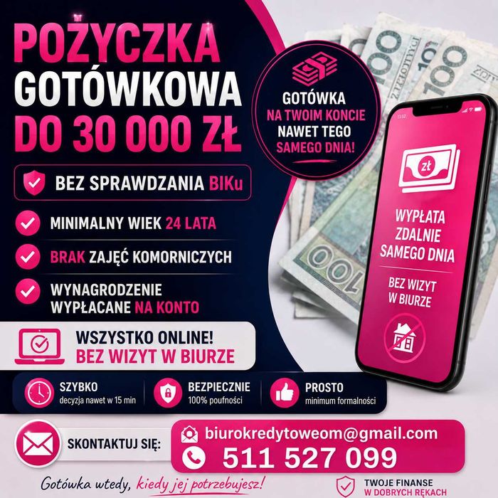 POŻYCZKA bez weryfikacji w BIK, dla umowy o pracę ! szybka decyzja