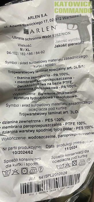 Ubranie ochronne-Komplet 128z/mon Goretex Oryg. roz. M/XL