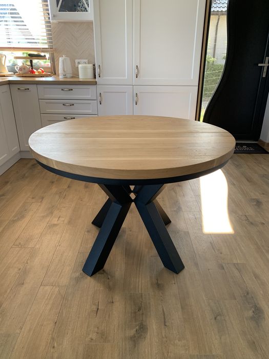 Stół okrągły 90 śr+ 50 wkładka rozkładany dębowy lity dąb