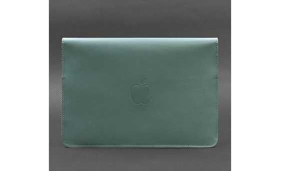 Шкіряний чорний чохол для MacBook 13, бірюзовий, конверт