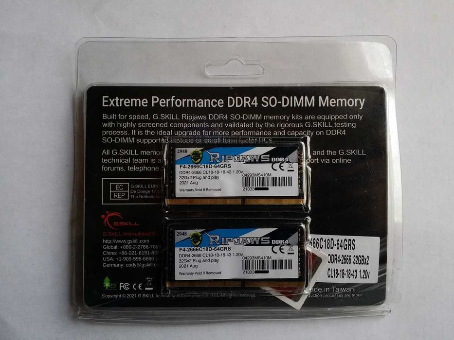 Память RAM DDR4 GSkill Ripjaws 64GB (2 x 32GB) SO-DIMM (не рабочая)
