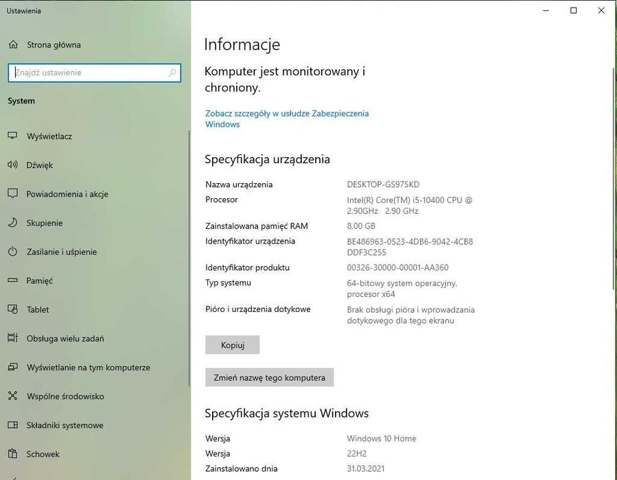 Komputer i5-10400, RAM 8GB, SSD 256GB, GT710