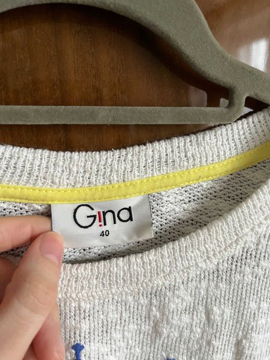 Biała bluzka damska w boho niebieski wzór rozmiar 40