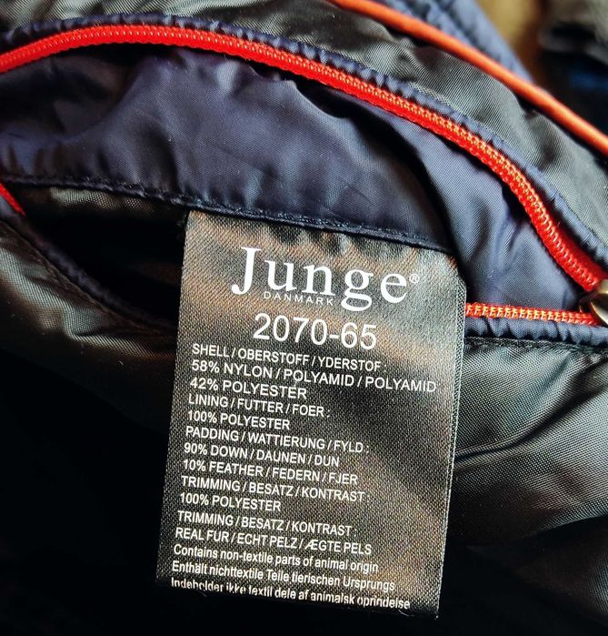 Płaszcz zimowy ciepły puchowy granatowy damski Junge Denmark