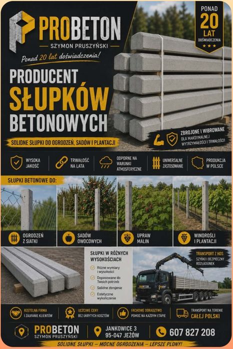 Słupki betonowe do siatki leśnej i drzewek