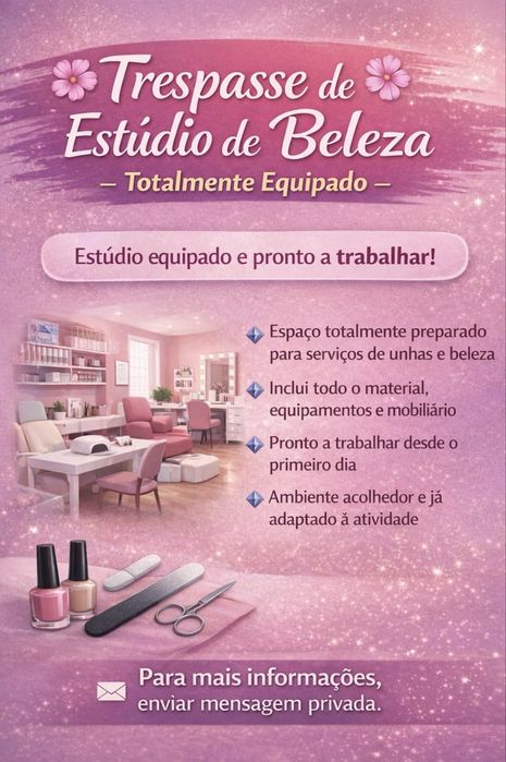Trespasse de Estúdio de Unhas e Beleza – Totalmente Equipado