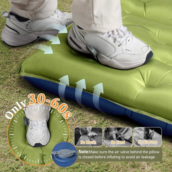 Colchão inflável duplo para camping, ultraleve, com 15 cm de espessura, para 2 pessoas, com bomba de pé e travesseiro embutidos.