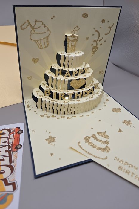 Piękna grająca kartka urodzinowa 3D tort