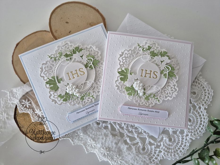 zaproszenia komunijne dla chłopczyka dziewczynki hostia perełki