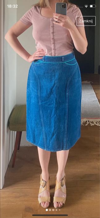 Spódnica S/M jeansowa vintage dżinsowa granatowa midi skirt