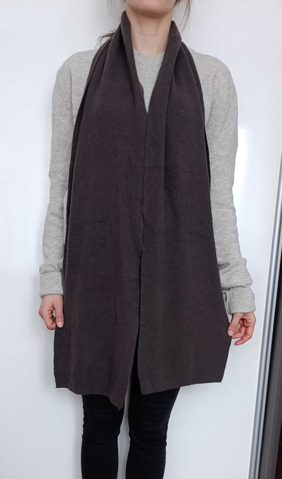 Czekoladowy szal brązowy czekolada wełna angora Benetton długi unisex