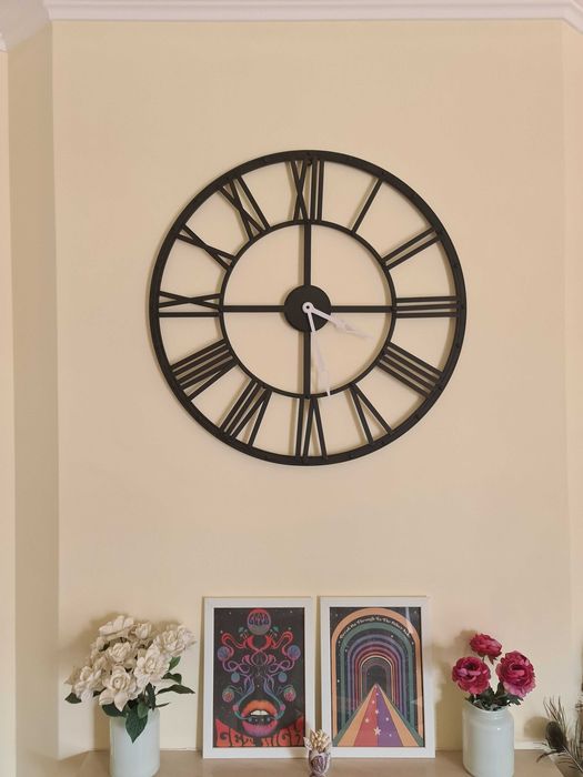 Relógio de Parede Grande Vintage 40cm Redondo Preto Wall Clock Black