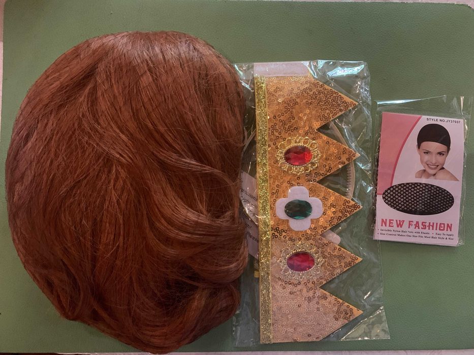 Peruca Ruiva Castanho: Princesa com Coroa Estilo Retro Anos 60/70 para Festa de Halloween e Cosplay para Mulher