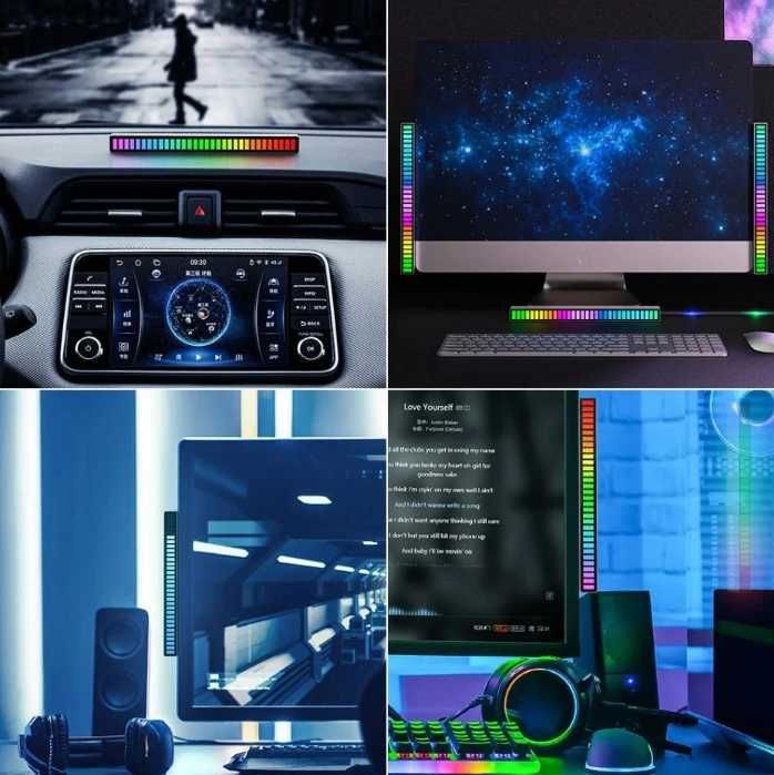 Equalizer RGB 40 LED migający w rytm muzyki na akumulator + aplikacja
