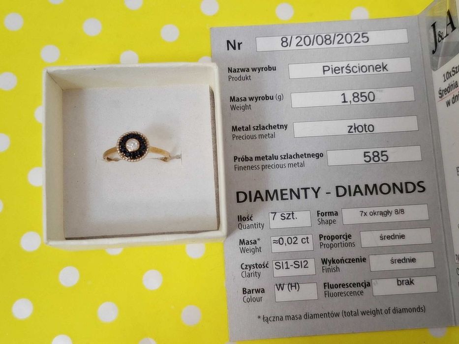 złote pierścionki 585 z diamentami certyfikat