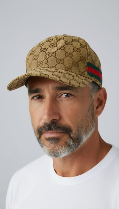 Czapka z daszkiem Gucci beżowa monogram
