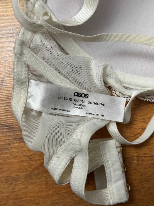 Biały biustonosz z paskami stanik Asos 65E