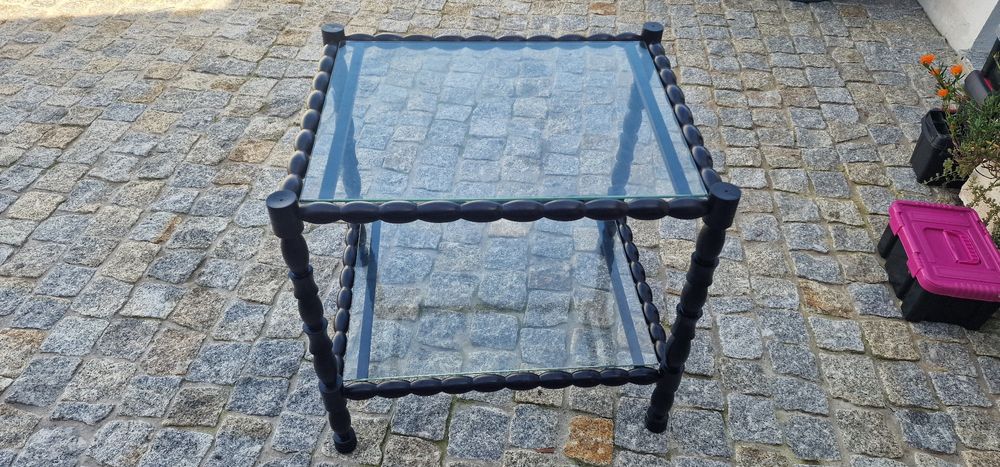 Mesinha pau santo e vidro antiga