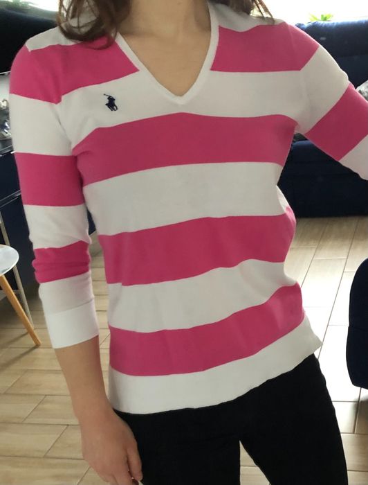 Ralph Lauren XS sweter w paski Biało-różowe