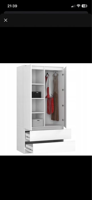 Szafa dwudrzwiowa z szufladami i półkami