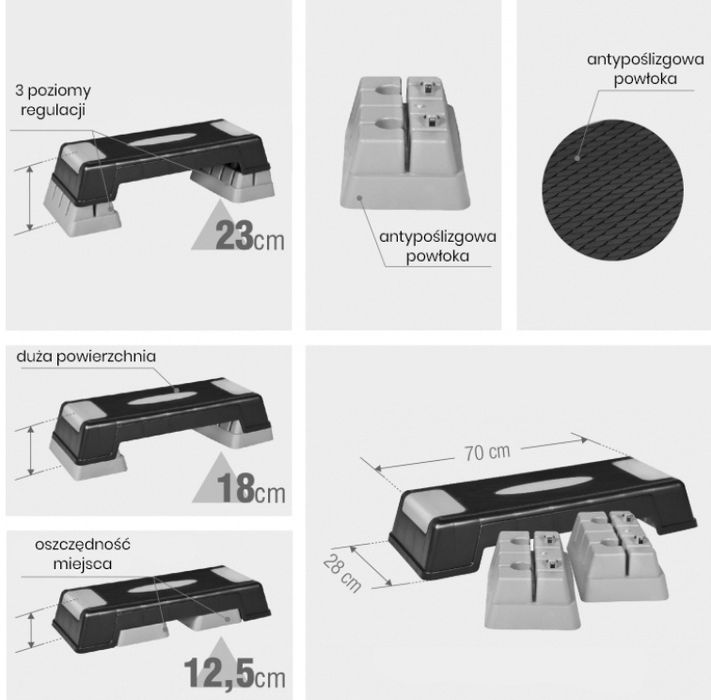 Step fitness do aerobiku regulowany 12.5-23 cm