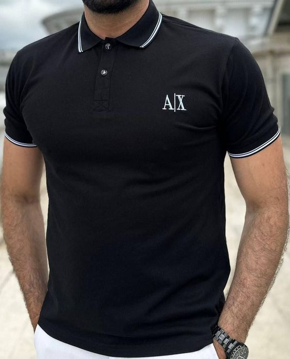 Топ Крута поло футболка Armani Exchange біла та чорна  розмір  S-XXL