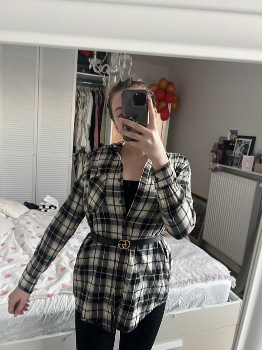 Czarno biała koszula w krate kratkę TopShop XS/S kurtka