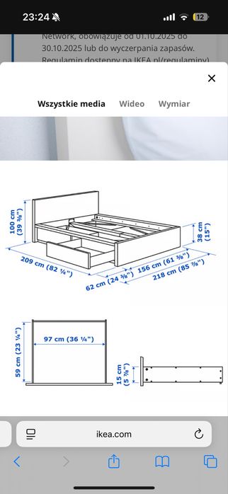 Łóżko ikea MALM 140x200+ dwie szuflady