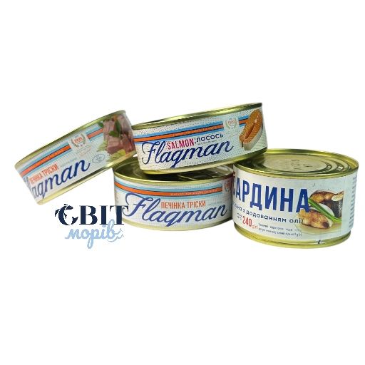Консерви рибні печінка трескі,  лосось, сардина
