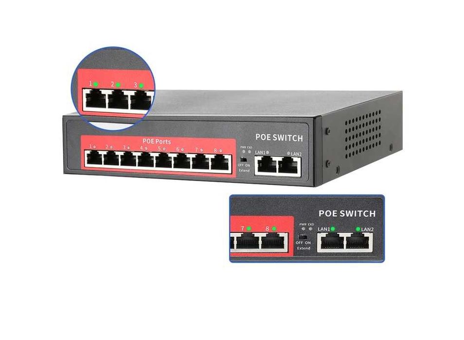 Switch PoE 10 Portas 120W (8 PoE + 2 Uplink)‼️250m‼️VLAN